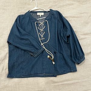 THE GREAT. Blue Lace-Up Top